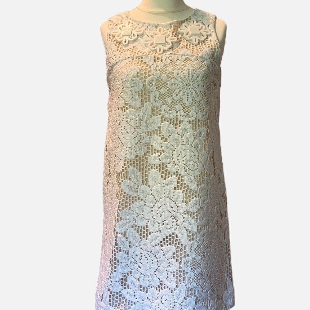 0150 Karta Floral White Lace Dress Size L New